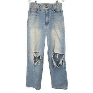 BALDWIN Ripped Knee Wide Leg Relaxed Fit Jeans Light Blue Wash Size 30